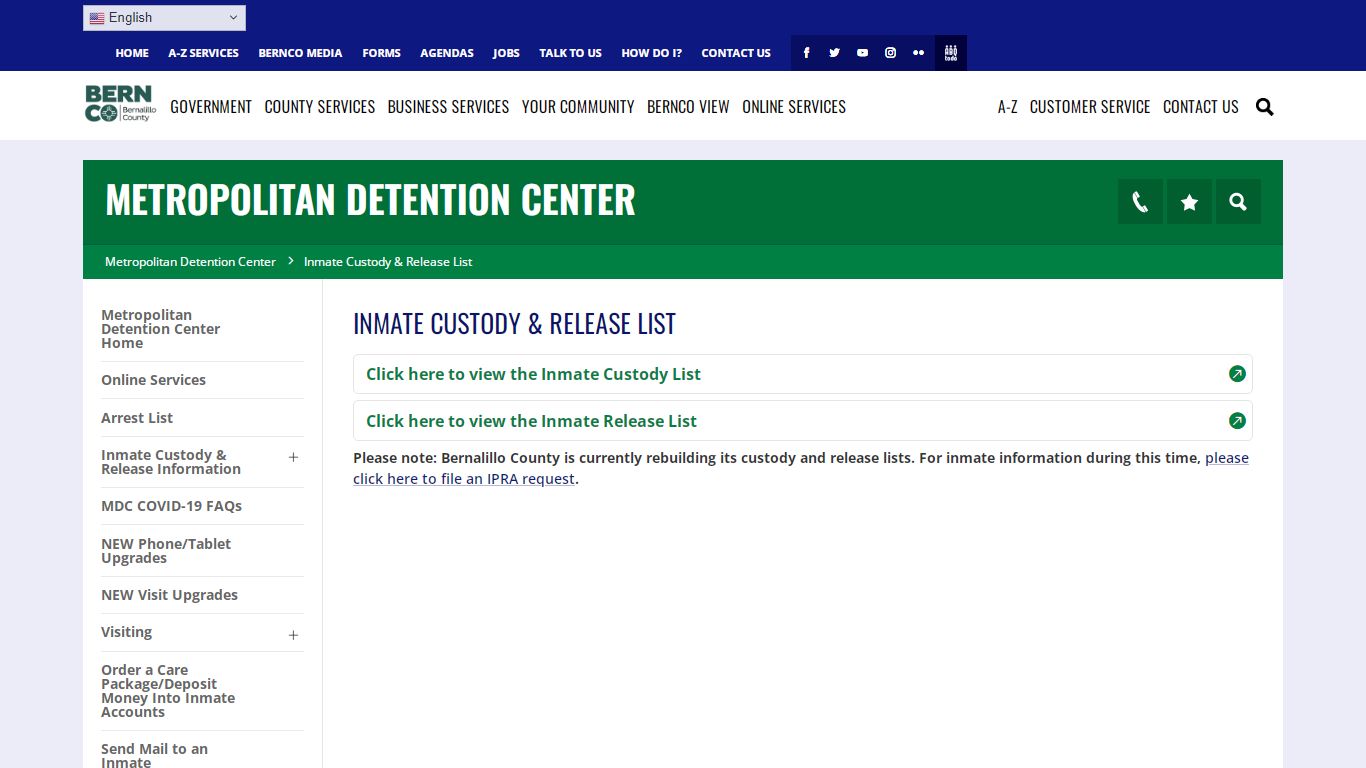 Inmate Custody & Release List - Metropolitan Detention Center